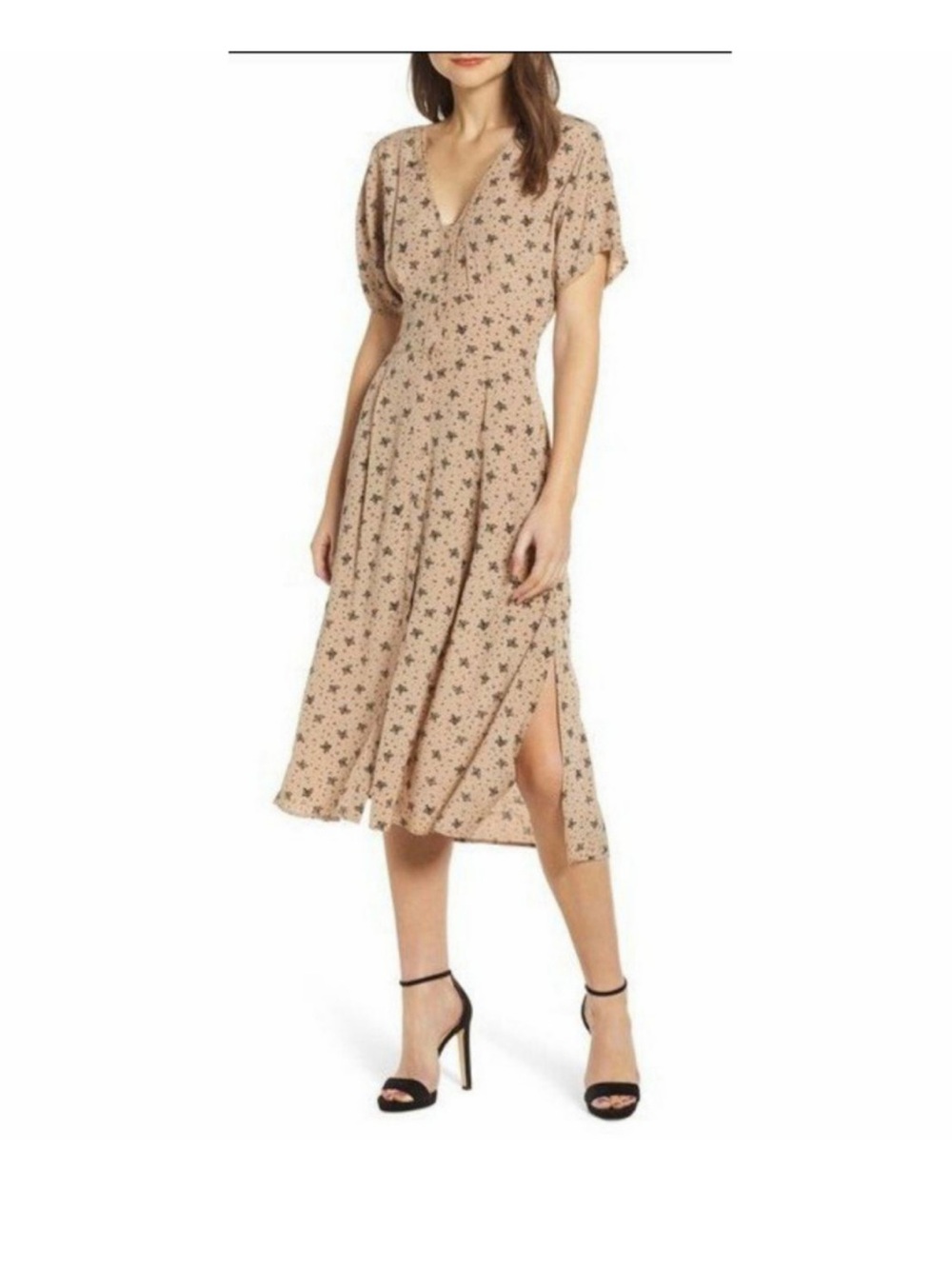 ASTR THE LABEL dolman sleeve button-down floral pocket midi dress size s
